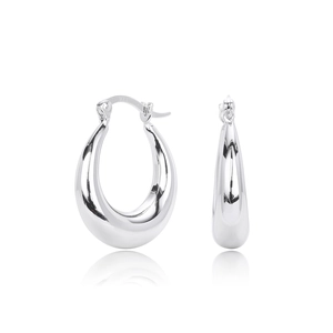 Boucles d'oreilles créoles S925 en argent fin forme goutte d'eau avec fini poli miroir