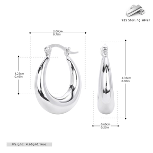 Tableau des tailles détaillé des boucles d'oreilles goutte en argent 925 avec mesures