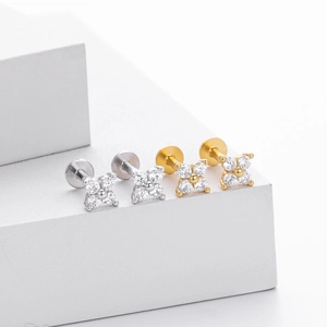 Detail von S925 Sterling Silber Kleeblatt Labrets mit Zirkonia in Gold und Silber Tönen