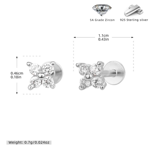 Detaillierte Größentabelle für S925 Kleeblatt-Ohrstecker mit 5A-Zirkonia-Besatz