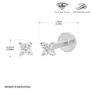 Maßangaben für den 925er Silber Kleeblatt-Ohrstecker mit glänzenden 5A Zirkonia-Steinen