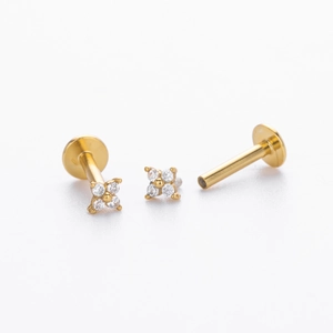 S925 Sterling Silber Kleeblatt Ohrstecker mit Zirkonia und flachem Schraubverschluss