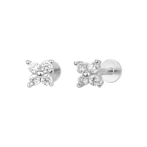 S925 Sterlingsilber Kleeblatt Ohrstecker mit glänzenden Zirkonia Steinen für Damen