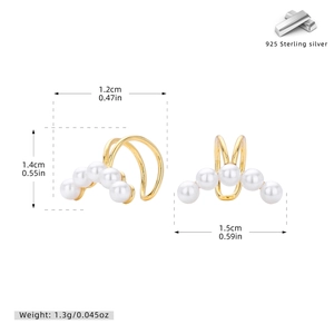 Detailed dimension guide for S925 silver pearl ear cuff with size and weight metrics