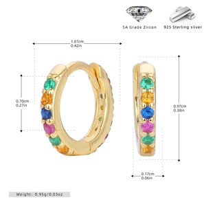 Detailed dimensions of S925 sterling silver hoop earrings with five-color 5A zircons