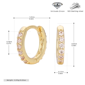 Detailed size chart for gold S925 sterling silver hoop earrings with 5A grade zircon