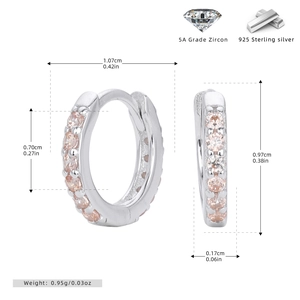 Detailed dimensions of 925 sterling silver hoop earrings with pink cubic zirconia
