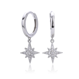 Elegant S925 sterling silver hoop earrings with sparkling zircon star-shaped pendants