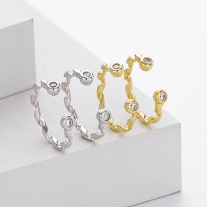 S925 sterling silver ribbon wave hoop earrings with inlaid zircon in gold and silver