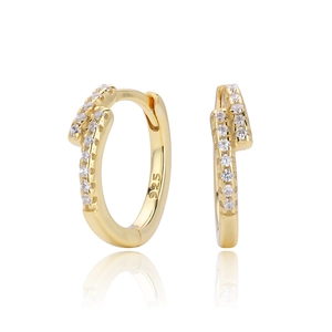 Macro shot of gold-plated S925 sterling silver hoop earrings with sparkling cubic zirconia