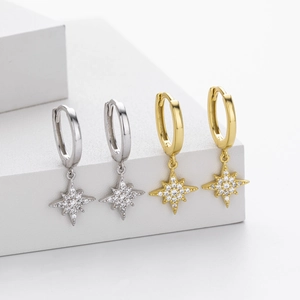 S925 sterling silver star drop earrings with zircon in gold and silver finishes