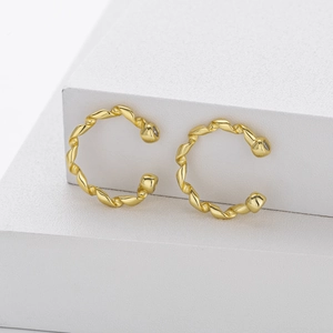 Elegant 18K gold plated S925 sterling silver twisted ribbon hoop earrings for women