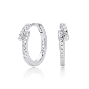 Elegant S925 sterling silver hoop earrings with crisscross nail design and cubic zirconia