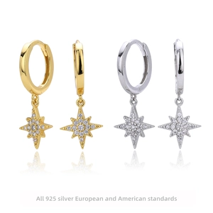 S925 Sterling Silver Star Drop Earrings Zirconia Eight Pointed Star Hoop Earrings For Women Elegant Fashion Jewelry Gift