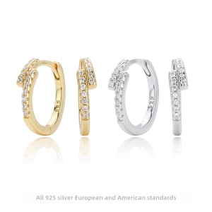 S925 Sterling Silver Geometric Hoop Earrings For Women Minimalist Zirconia Inlaid Gold Rhodium Plated Fashion Jewelry