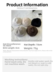 Detailed size guide for winter plush hat with 56-58cm circumference and care instructions