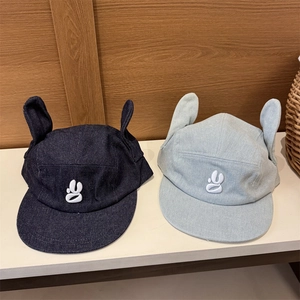 Casquette de Baseball en Denim Y2K Avec Oreilles 3D pour Femmes Broderie Ailes d'Ange Denim Lavé Chapeau Réglable Mode
