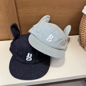 Casquette de baseball Y2K en denim avec oreilles mignonnes et broderie bleue