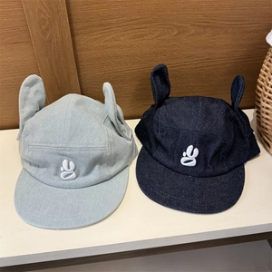 Casquettes de baseball Y2K avec oreilles de lapin 3D en denim bleu clair et marine
