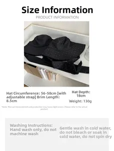 Size guide for black sun hat showing 56-58cm circumference and 8.5cm brim measurements
