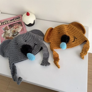 Cute Koala Animal Knitted Beanie Hat For Women Autumn Winter Warm Ear Flap Wool Hat Cartoon Fashionable Cold Weather Cap