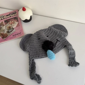 Cute koala knitted beanie with ears and large nose for winter warmth and fashion