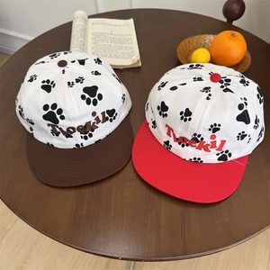 Cute Paw Print Embroidery Color Block Baseball Cap For Women Adjustable Canvas Sunshade Peaked Hat Casual Sport Flat Brim Cap