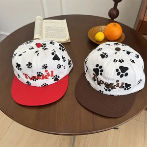 Cute puppy paw print baseball cap with Mekil embroidery on a stylish flat brim hat