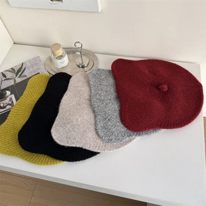 Boinas de punto de lana para mujer en varios colores para la temporada de otoño invierno