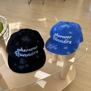 Graffiti polka dot baseball caps with wherever Runners embroidery in black and blue