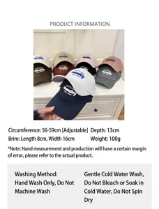 Guide des tailles pour casquette de baseball réglable avec tour de tête de 56-59 cm