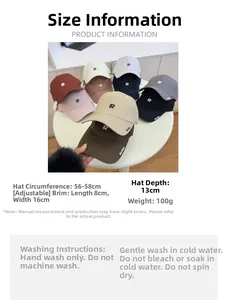 Detailed size specifications for the R-embroidered baseball cap with adjustable band