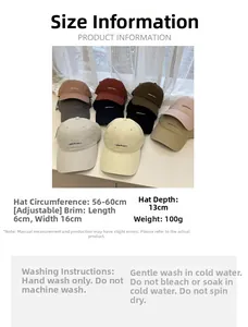 Detailed size chart for baseball cap showing 13cm depth and 56-60cm adjustable strap