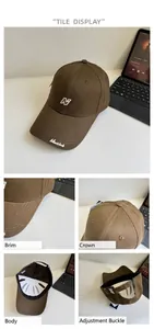 Détails d'une casquette en coton avec broderie de lettres et boucle arrière ajustable