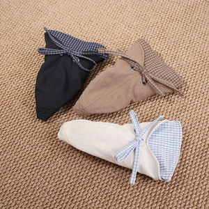 Three-piece set of foldable plaid reversible sun hats in black, brown, and beige cotton