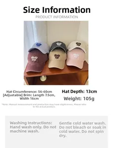 Size chart showing adjustable 56-60cm circumference for the embroidered baseball cap