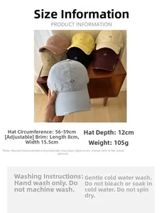 Detailed size chart for baseball cap with adjustable strap and 56-59cm circumference