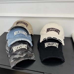 Distressed baseball caps with letter embroidery in five vintage colors for women