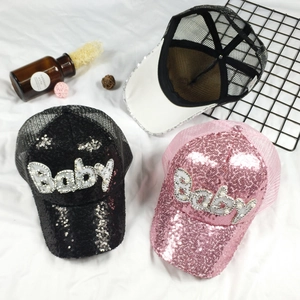 Kids sequin baseball cap with Baby lettering and breathable mesh in multiple colors