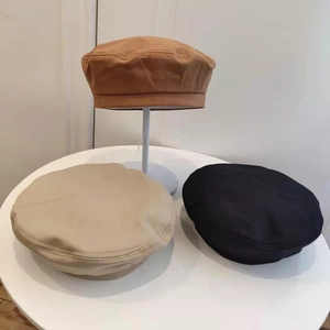 Classic solid color cotton beret hats in caramel, beige and black for women