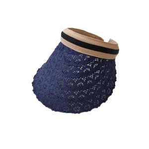 Women's elegant navy blue lace sun visor hat with stylish elastic headband detail