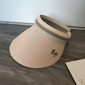 Detailed close-up of straw woven texture and chic bow accessory on sun visor hat