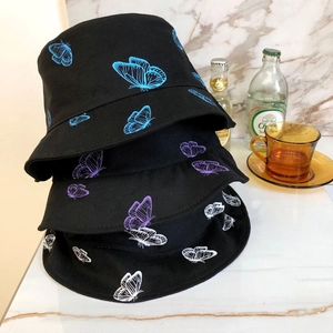 Women Butterfly Print Bucket Hat Cotton Polyester Reversible Sun Protection Fisherman Hat For Summer Autumn Travel Casual Wear