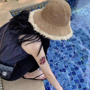 Handmade Straw Weave Fisherman Sun Hat For Women Frayed Edge Wide Brim Beach Bucket Hat Summer Vacation Travel Sunshade Cap