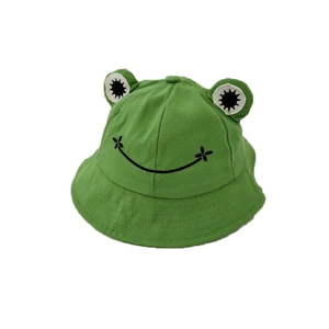 Süßer grüner Anglerhut mit Froschstickerei, 3D-Augen und lächelndem Gesicht