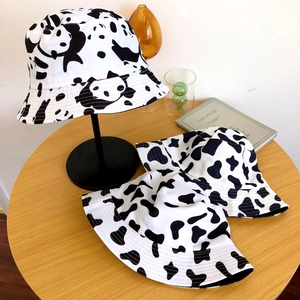 Chapeau bob réversible style japonais avec motifs panda et vache pour protection solaire