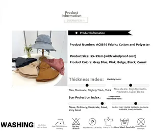 Detailed size and material guide for wide brim cotton polyester sun hat with wind cord
