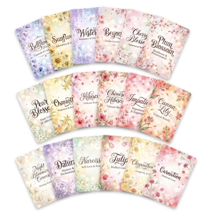 Set of 18 watercolor flower language cards featuring sunflowers and cherry blossoms