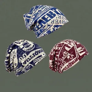 Berretto Slouchy Beanie Con Stampa di Giornale Vintage Per Uomo Donna Misto Cotone Poliestere Doppio Strato Hip Hop Streetwear