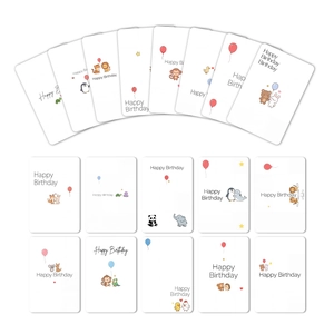 Set mit 18 süßen Geburtstagsarten mit handgezeichneten Panda- und Elefantenmotiven